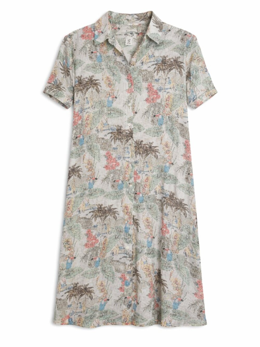 Rachel Zoe 100% Linen Tropical Leaf and Floral Print Button Down Dress, Size M
